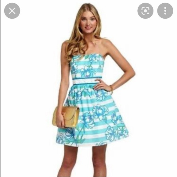 Lilly Pulitzer Langley Strapless Dress Shorely Blue Tossing the Line Size 12 - Picture 3 of 10